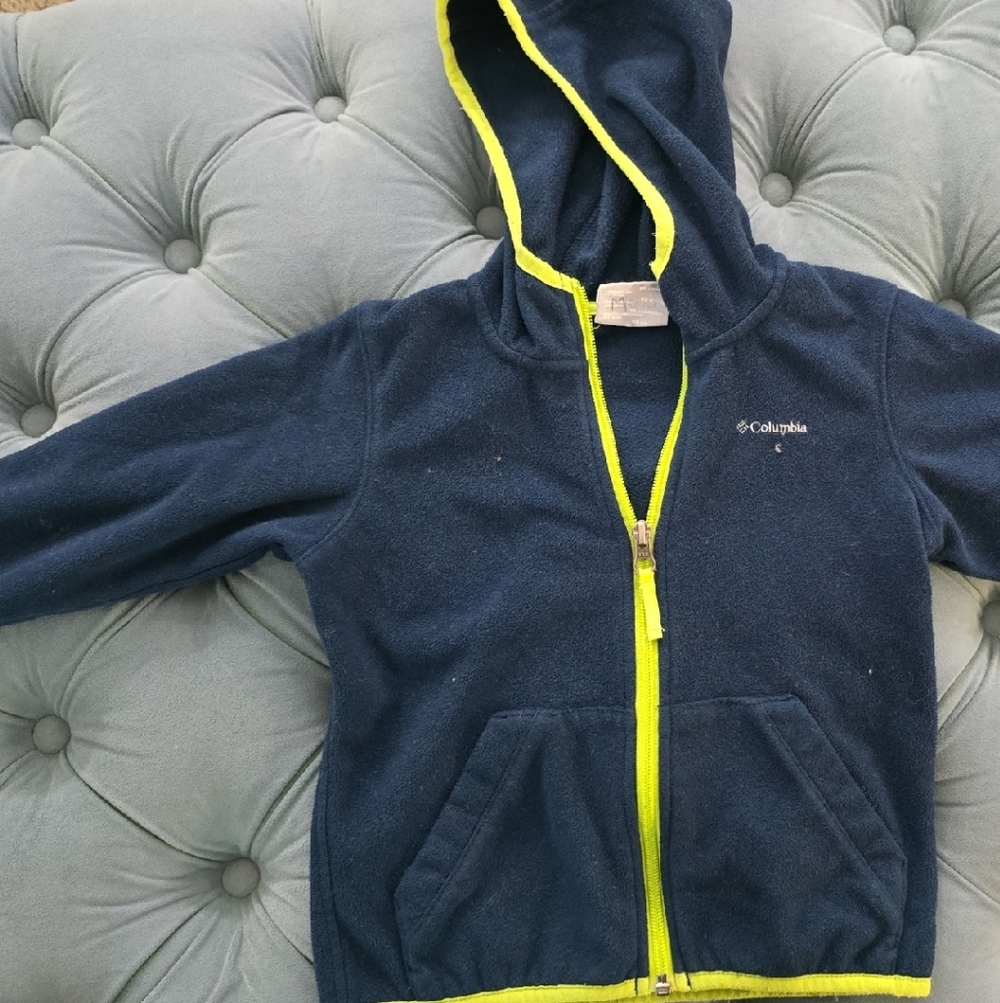 Columbia Kids Navy Jacket with Neon Yellow Trim 4T